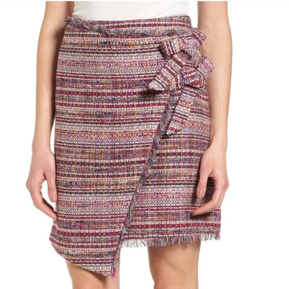 Halogen Asymmetrical Grommet Tie Tweed Skirt - Picture 2 of 8